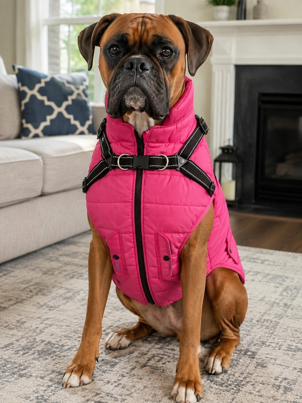 Large Nautica Fuchsia Fleece Quilted Dog Harness Puffer Vest. NWT